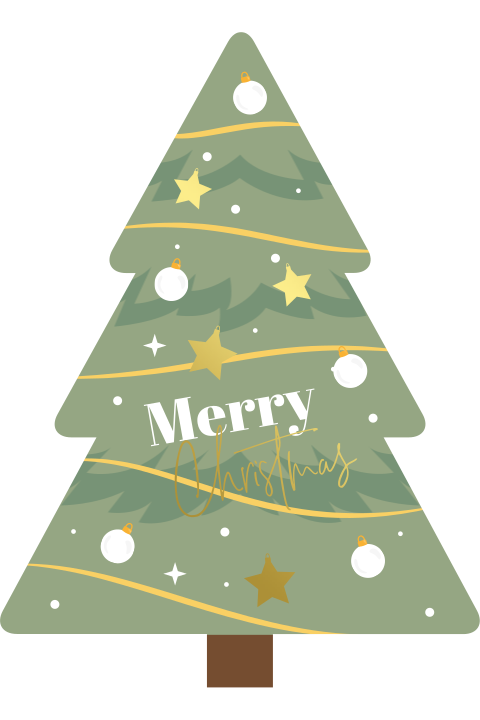 Originele kerstkaart in een vorm van een kerstboom met folie sterren