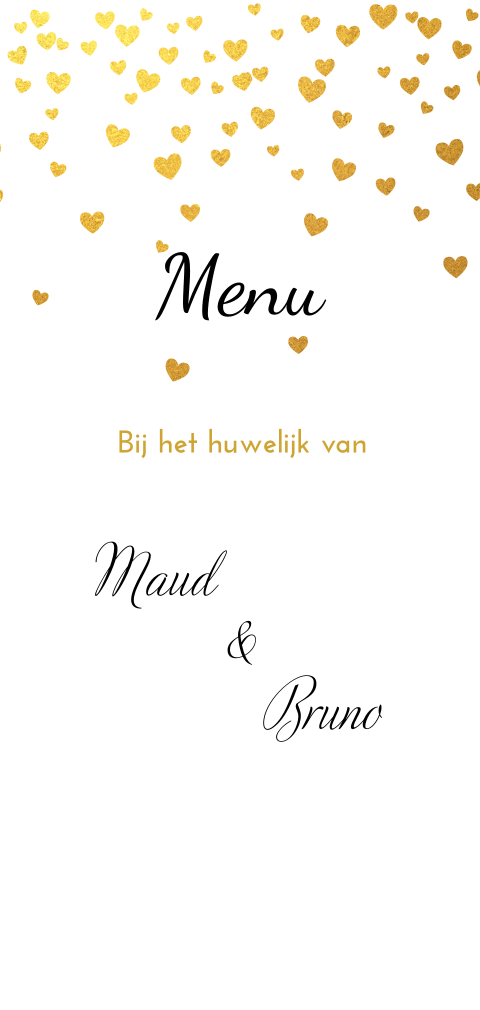 Menukaart met vallende hartjes