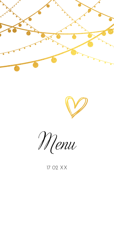 Menukaart met feestelijke gouden slingers