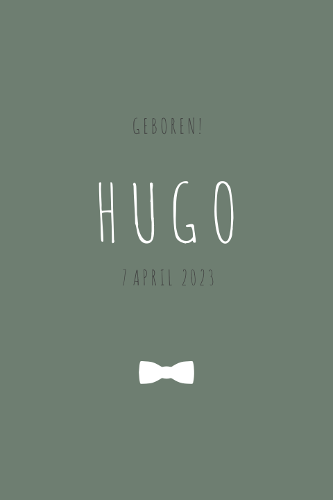 Stoere geboortekaart in donkergroen met strikje 