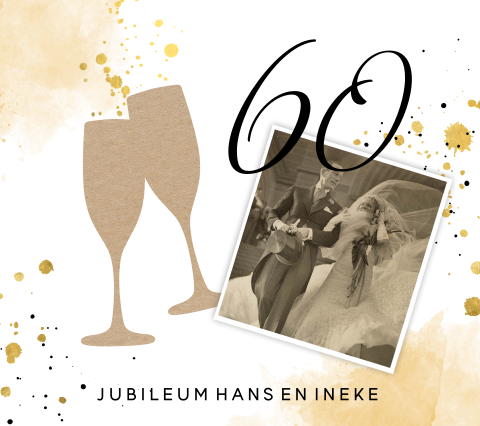 Vrolijke jubileum uitnodiging 60 jaar getrouwd met glazen en aquarel