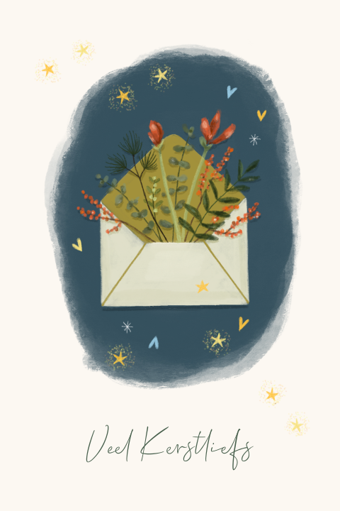 Kerstkaart envelop met kersttakken