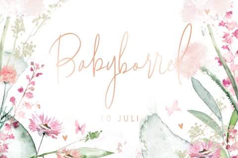 Babyborrelkaartje met bloemen in watercolour