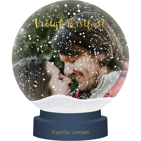 Originele sneeuwbol kerstkaart met foto en goudfolie