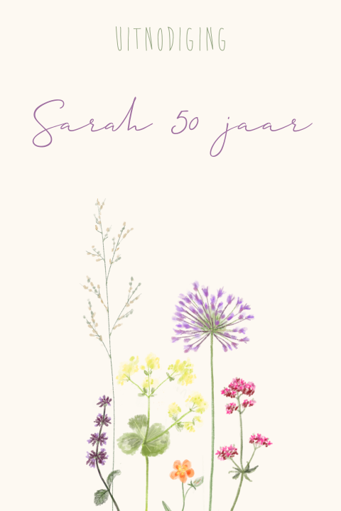 Uitnodiging 50e verjaardag met kleurrijke bloemen