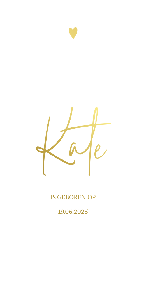 Goudfolie zelf maken geboortekaartje met hartje