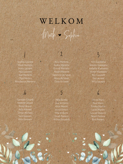 Tafelschikking poster met takjes in watercolor op kraft-look