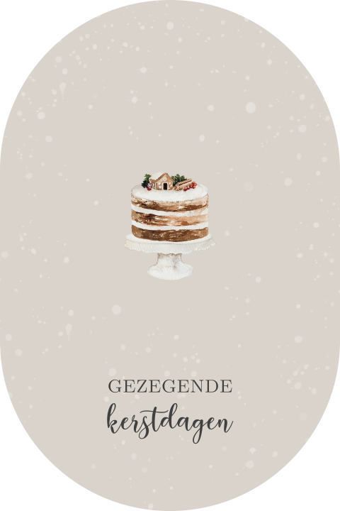 Originele kerstkaart met een taart en sneeuwvlokjes