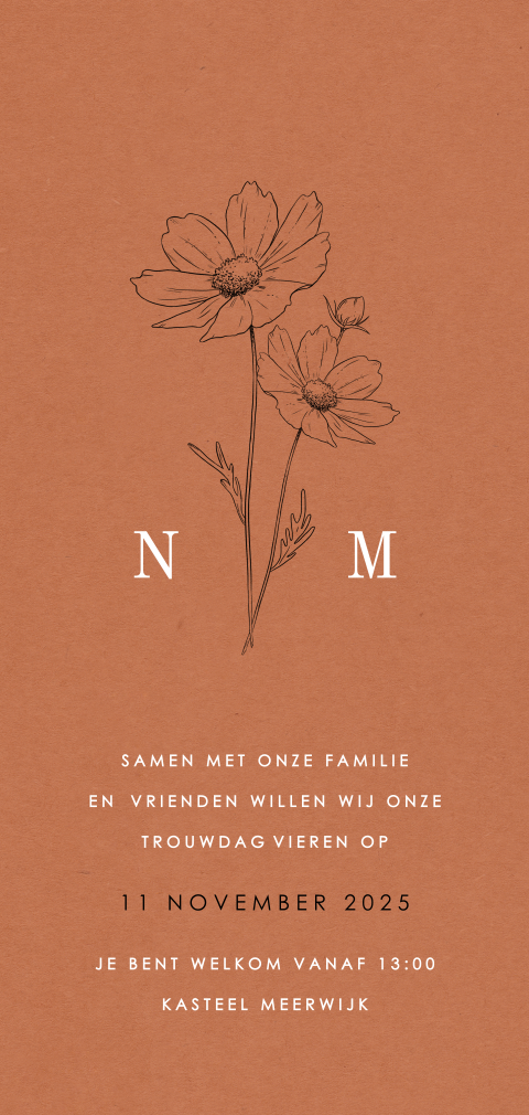 Trouwkaart met bloemen en aardetinten