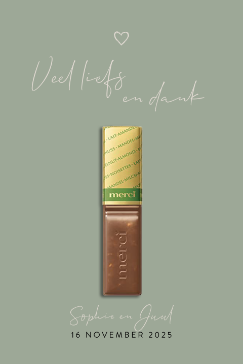 Gastgeschenk kaartje met chocola in groen met hartje