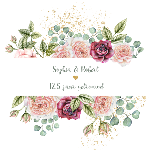Stijlvolle uitnodiging 12,5 jarig huwelijk met botanische bladeren