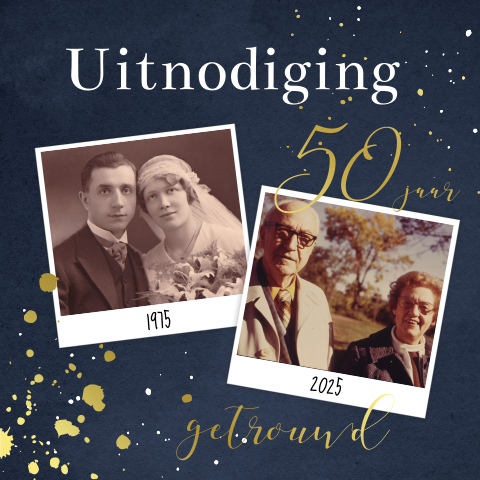 Goudfolie jubileumkaart 50 jaar met polaroid en spetters