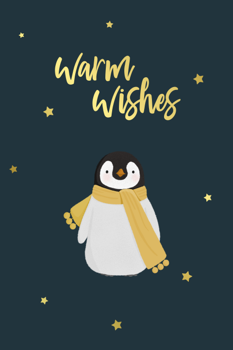 Schattige kerstkaart met pinguïn en goudfolie