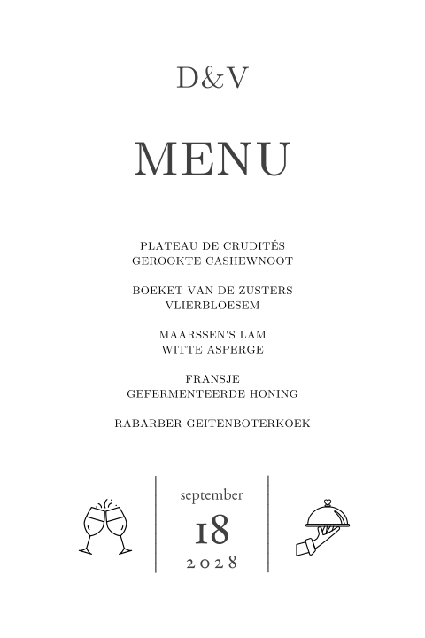 Klassieke menukaart in zwart wit met leuke symbolen