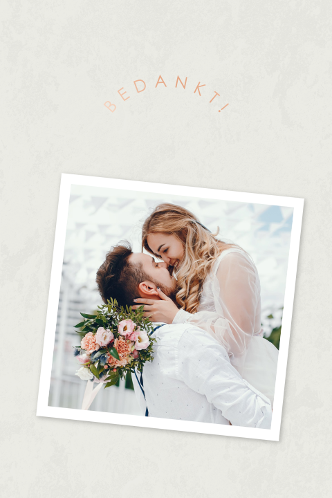 Stijlvolle bedankkaart met foto op velvet-look en foliedruk