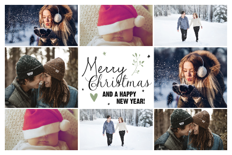 Hippe foto kerstkaart met kersttakje en sterren