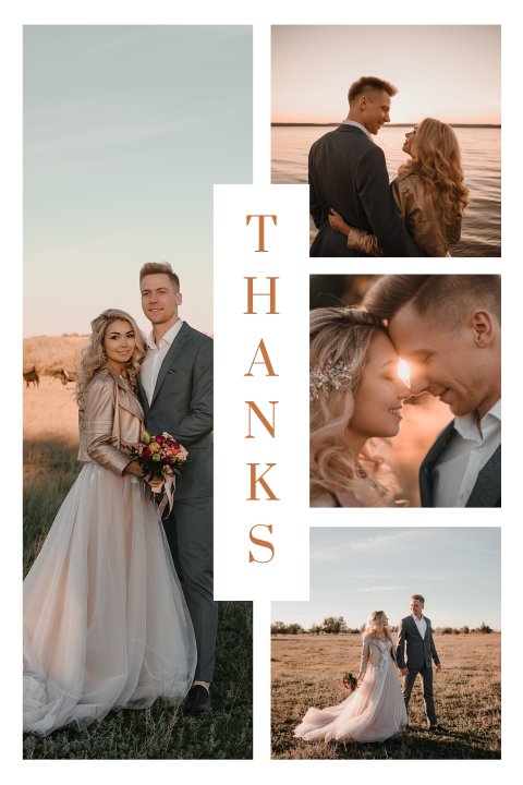 Luxe bedankkaart met vier foto's en "Thanks" 