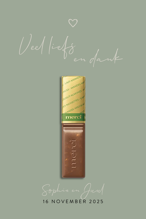 Gastgeschenk kaartje met chocola in groen met hartje