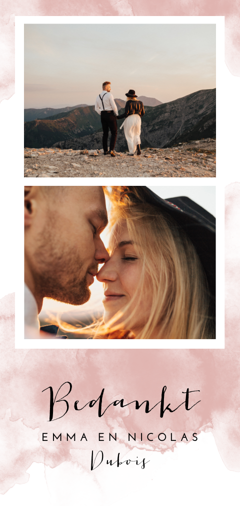 Bedankkaart met foto's en roze watercolor