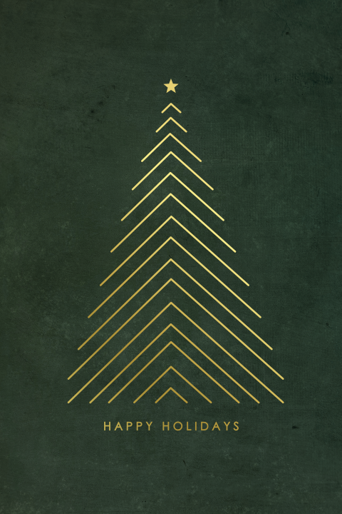 Zakelijke kerstkaart met abstracte kerstboom van goudfolie