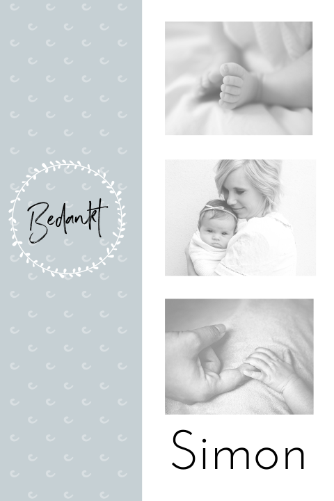 Bedankkaartje met fotostrip en grijsblauwe kleuraccenten