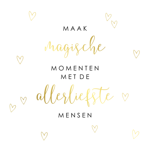 Stijlvolle kerstkaart met goudfolie tekst en hartjes
