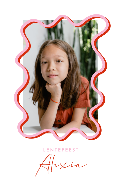 Hip communiekaartje met colorblock kader en foto