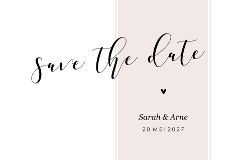 Save the date kaart met roze vlak en zwart hart
