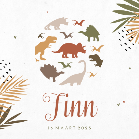 Trendy rondhoek babykaartje met dino's