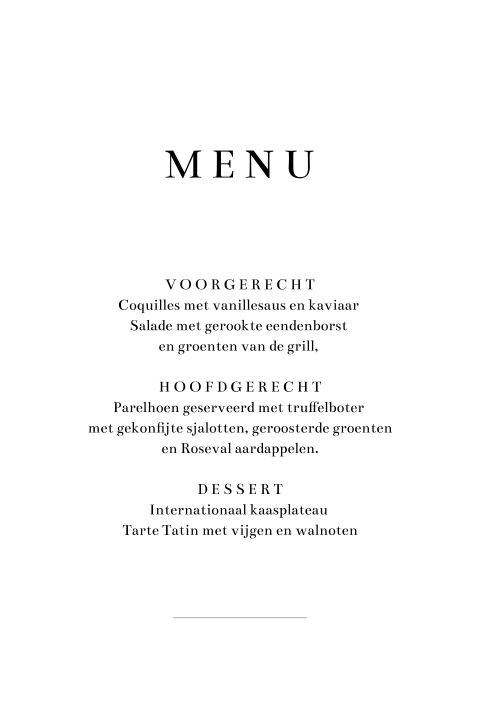 Moderne menukaart in zwart wit