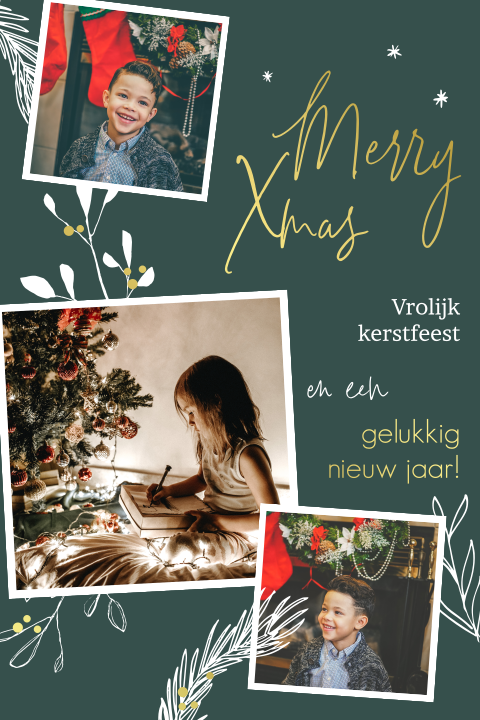 Luxe goudfolie kerstkaart met foto en tekst