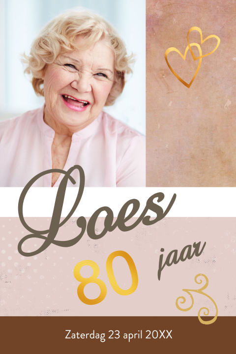Stijlvolle uitnodiging voor 80ste verjaardag vrouw met foto