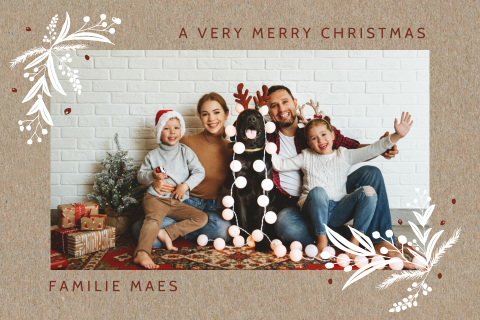 Hippe kraft-look kerstkaart met foto en takjes