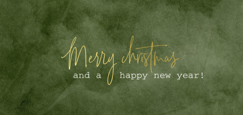 Goudfolie kerstkaart in panorama formaat met groene achtergrond