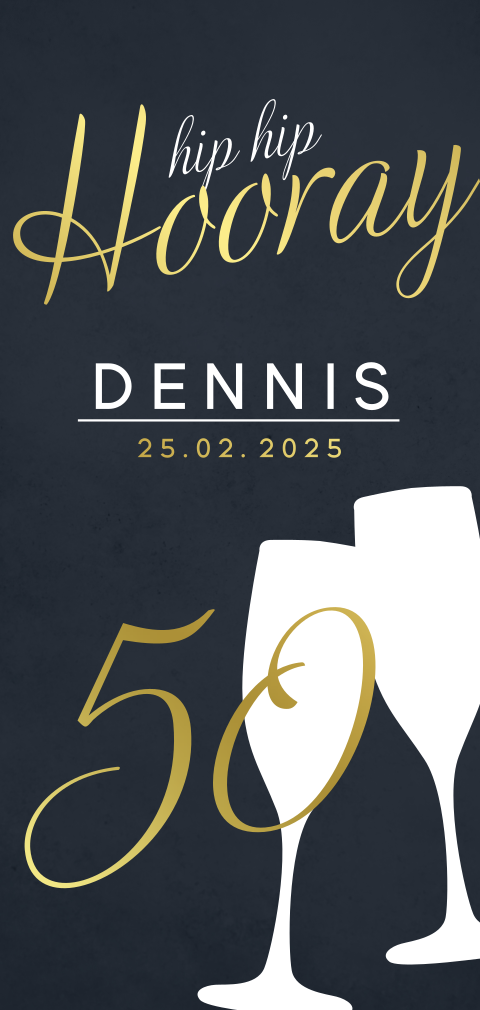 Goudfolie uitnodiging verjaardag 50 jaar man met champagneglazen