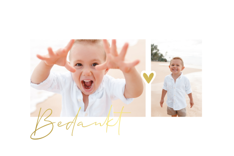 Communie bedankkaartje met foto's en goudfolie hartje