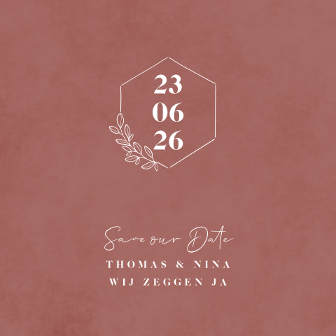 Moderne Save the Date kaart met hexagoon en takje