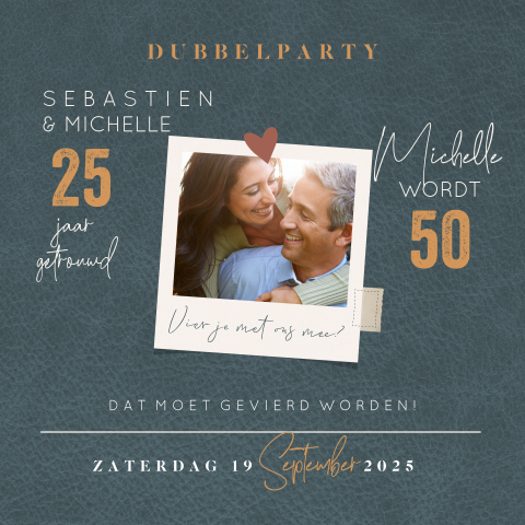 Dubbel feest uitnodiging in donkerblauw lederprint