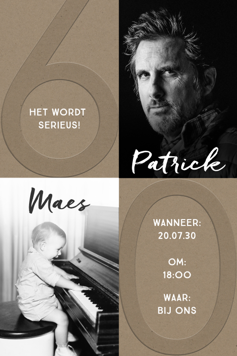 Uitnodiging in kraft-look met foto's voor de 60ste verjaardag