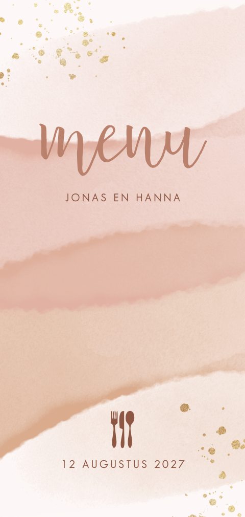 Menukaart met waterverf achtergrond en gouden verfspetters