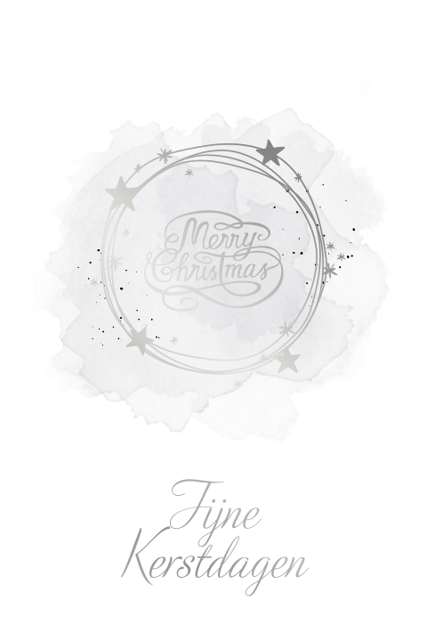 Chique kerstkaart met zilverfolie krans, sterren en foto