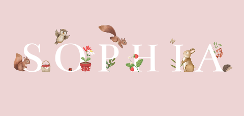 Schattig geboortekaartje met bosillustratie rond de naam