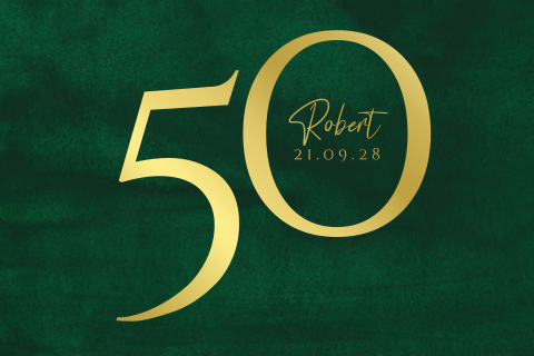 Stijlvolle uitnodiging verjaardag in groen met luxe goudfoliedruk