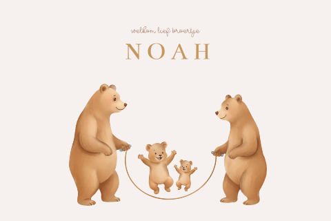 Lief geboortekaartje met berengezin en springtouw