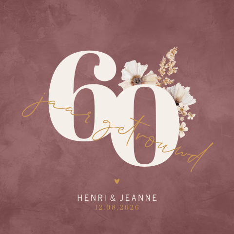 60 jaar getrouwd uitnodiging met bloemen op velvet-look