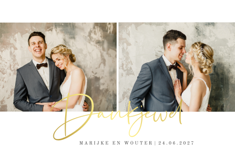 Bedankkaart met twee foto's en Dankjewel in folie
