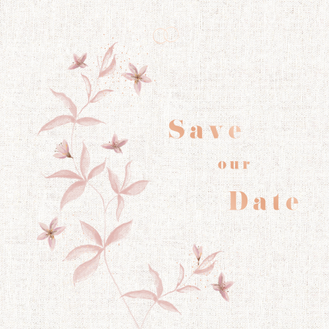Vintage save-the date uitnodiging met bloemen en roségoudfolie