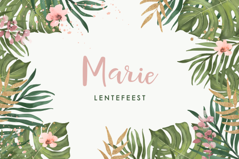 Hippe lentefeest kaart met takjes en bloemen