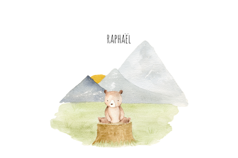 Lief geboortekaartje met een beertje en bergen van watercolour