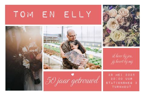 Jubileum 50 jaar met roze vakjes en hartje